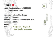 Load image into Gallery viewer, Peru-TRES CEDROS Geisha Washed