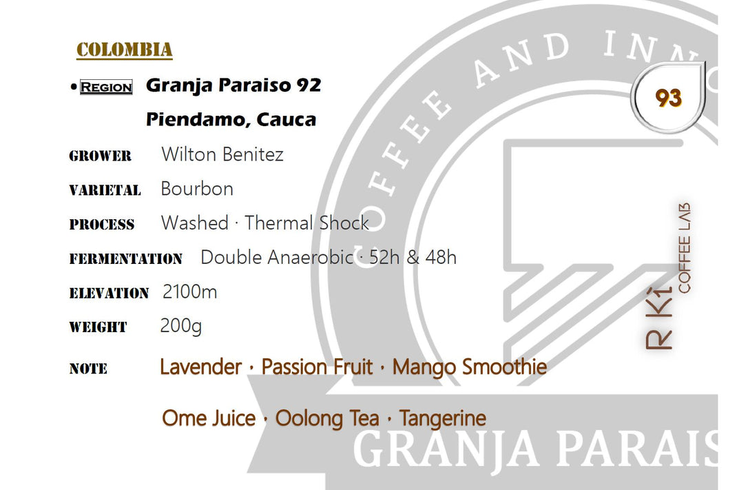 Colombia-Granja Paraiso 92- GOLD Bourbon